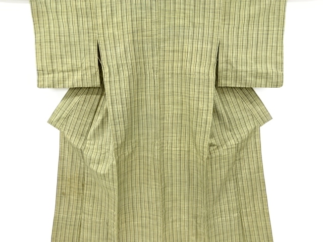 JAPANESE KIMONO / ANTIQUE HITOE KIMONO / SILK / HAND WOVEN TSUMUGI / STRIPE